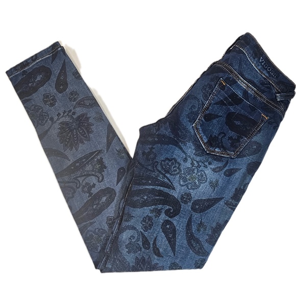 Vigoss Studio Floral Print Jeans Womens 26 Blue Denim Paisley Design Boho Skinny - Picture 3 of 11